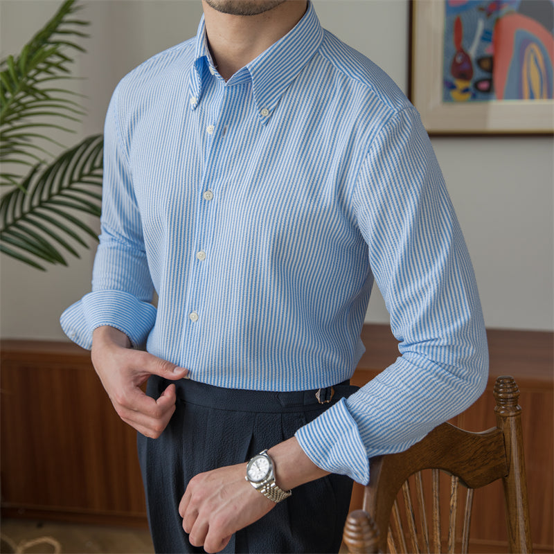 Thin Striped Long-sleeved Shirt For Casual Commuting