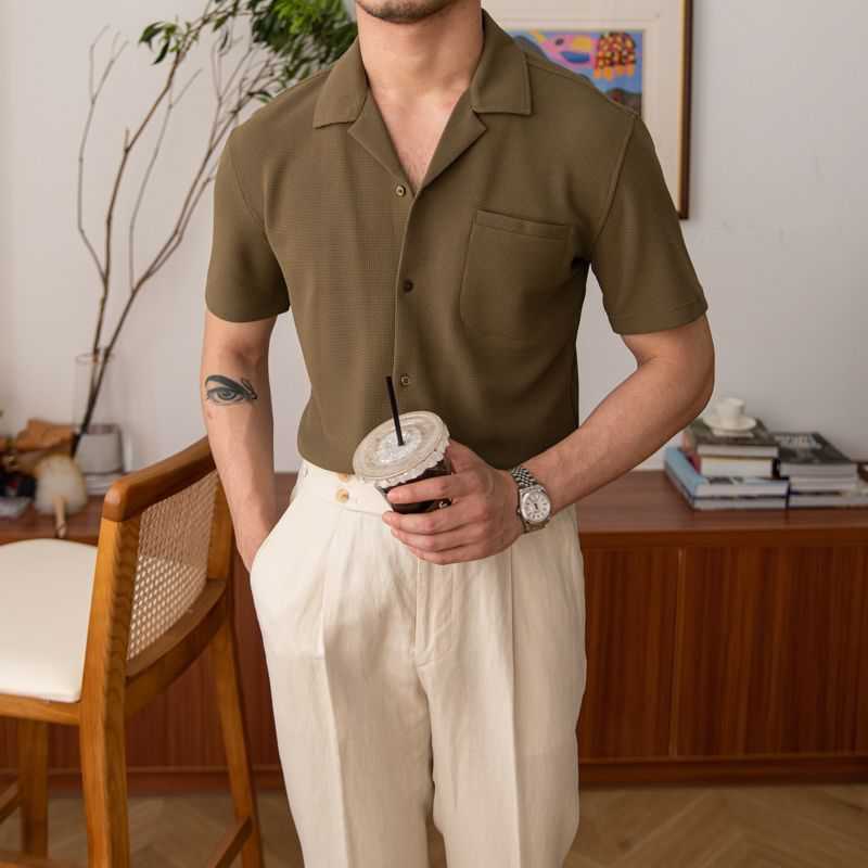 Small V-neck Shirt Pu Handsome Casual Top