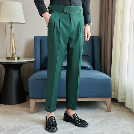 Men's Mid High Waisted Drape Style Long Casual Pants